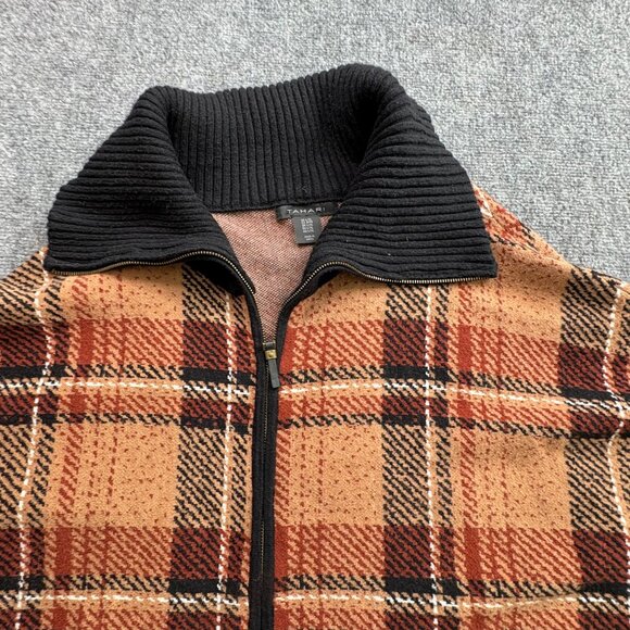 Tahari Sweater Cape Womens L XL Brown Plaid Dolman Sleeve Blanket Poncho Zip‎ Up - Picture 2 of 12